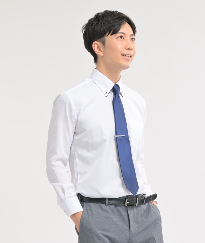 バイヤー厳選：色柄おまかせ５点セット 】長袖スタイリッシュシャツ 白(イージーケア：ボタンダウン)・ネクタイ・タイピン(Mサイズ：首回り39cm×裄丈82cm  ホワイト): メンズ｜パシオスNet 公式通販