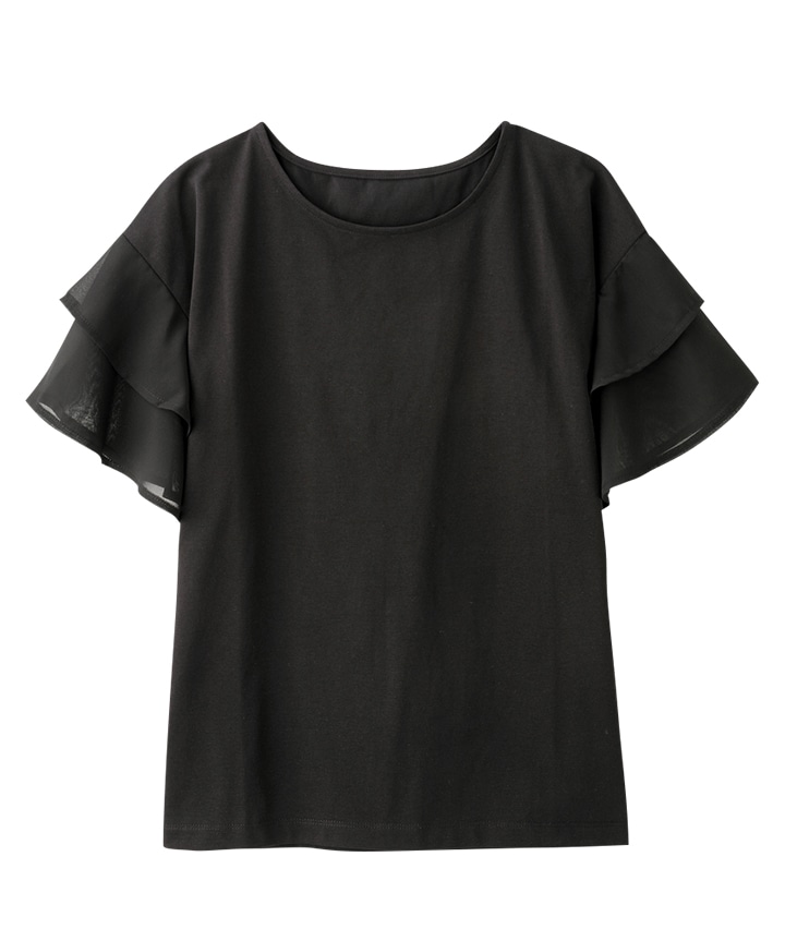 袖フリルTシャツ / ブラック – fosie