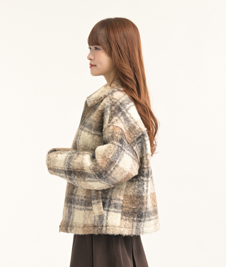 チェックジップブルゾン(Mサイズ モカ): レディース｜パシオスNet