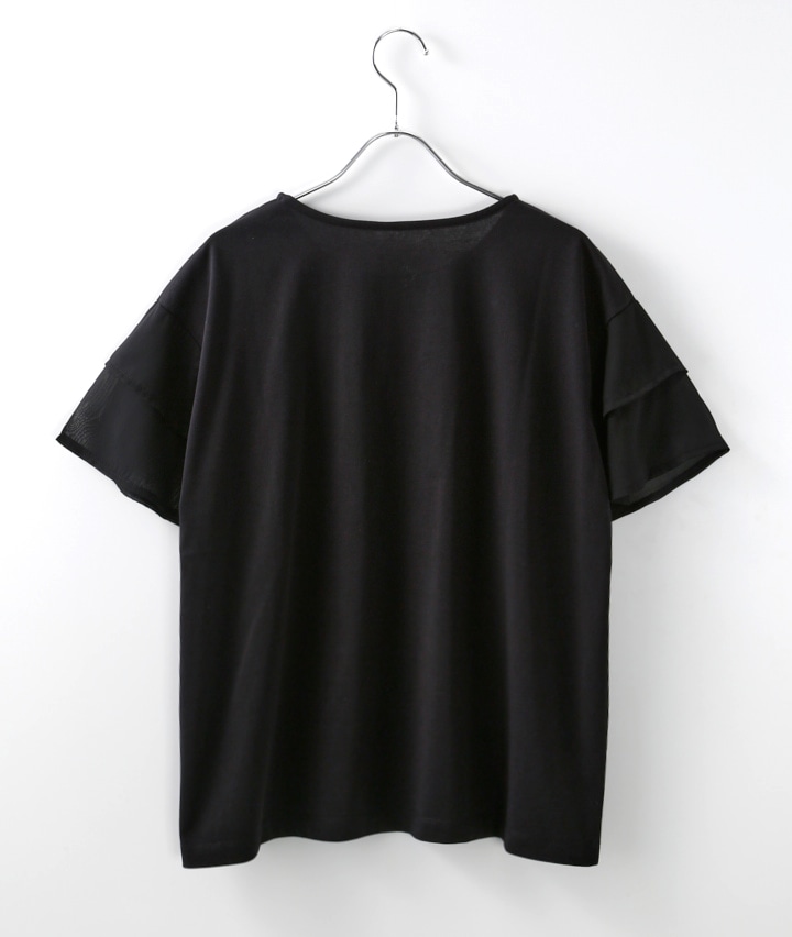 最安値に挑戦！ 袖フリルTシャツ(Mサイズ レディース｜パシオスNet ブラック): トップス