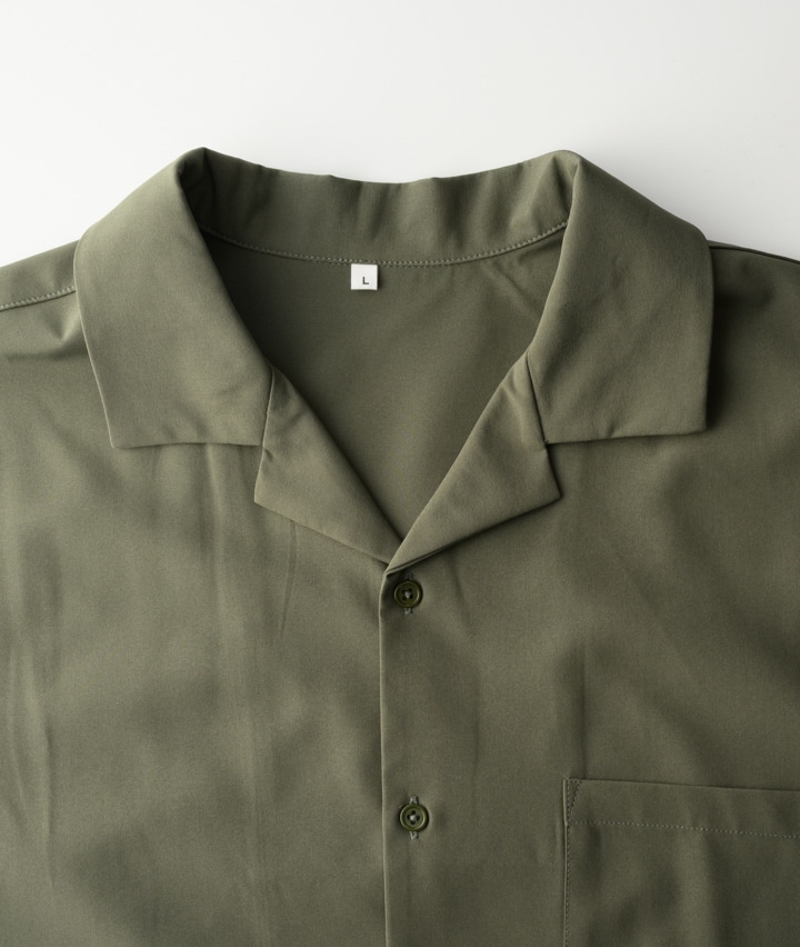 ストレッチ開襟シャツ(Mサイズ カーキグリーン): メンズ