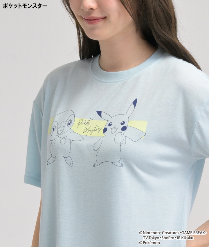 今風カジュアル><ポケットモンスター><ピカチュウ&ポッチャマ>(接触冷感)プリントTシャツ(Mサイズ ホワイト): レディース|パシオスNet 公式通販 ポケモン ルームウェア ポッチャマ サックス Tシャツ L LL