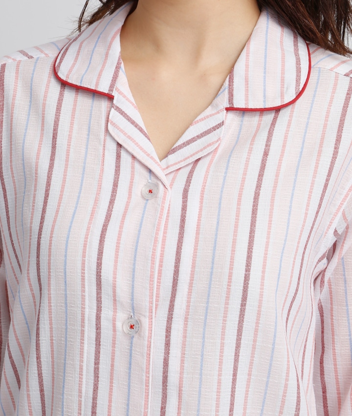 レディースパジャマ ｍａｒｉｅ ｃｌａｉｒｅ ｂｉｓ 婦人７分袖ドビーストライプシャツ ｍサイズ ピンク レディース パシオス公式ネットショップ パシオスnet