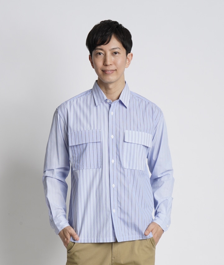 メンズ大きなサイズ 紳士ストライプ切替シャツ ３ｌサイズ ブルー 紳士 パシオス公式ネットショップ Paseos Net