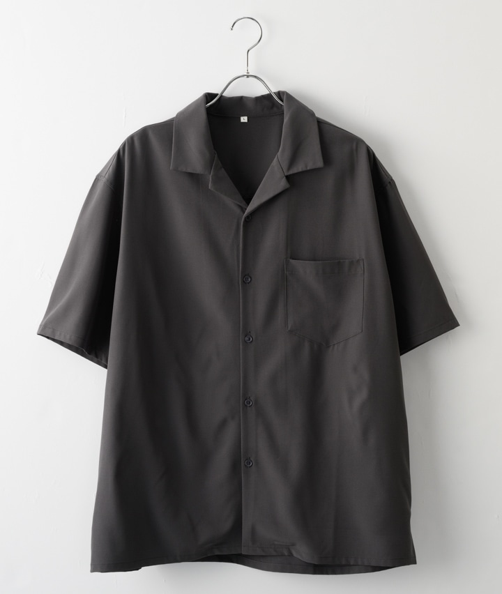 ストレッチ開襟シャツ(Mサイズ カーキグリーン): メンズ