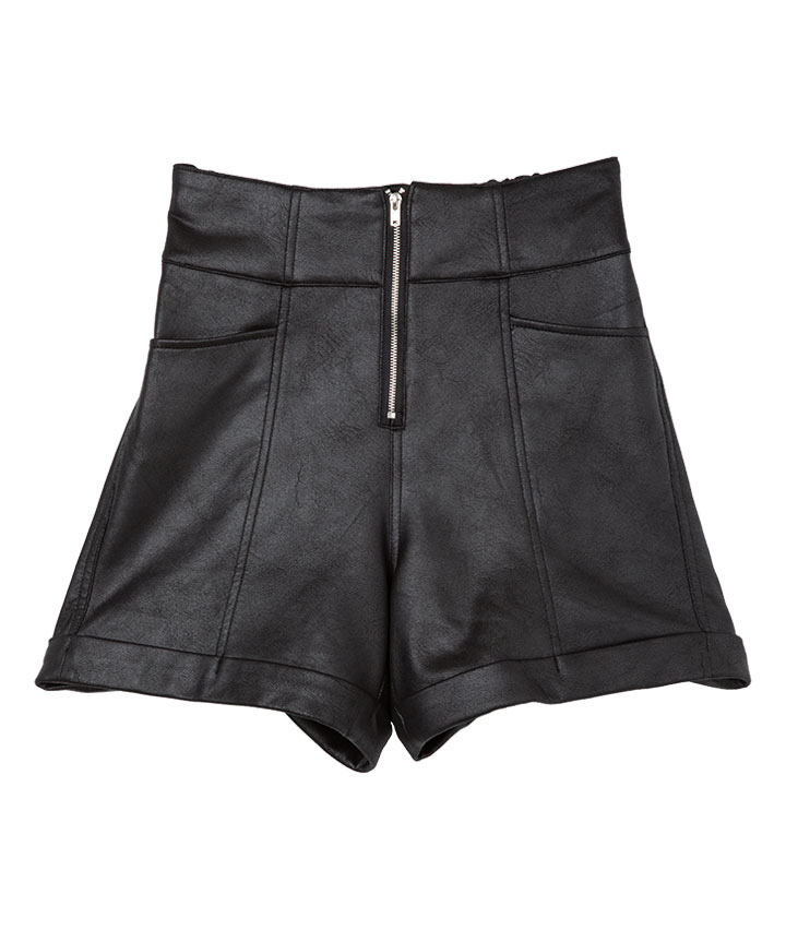 ジップ付きショートパンツ(Mサイズ ブラック): レディース