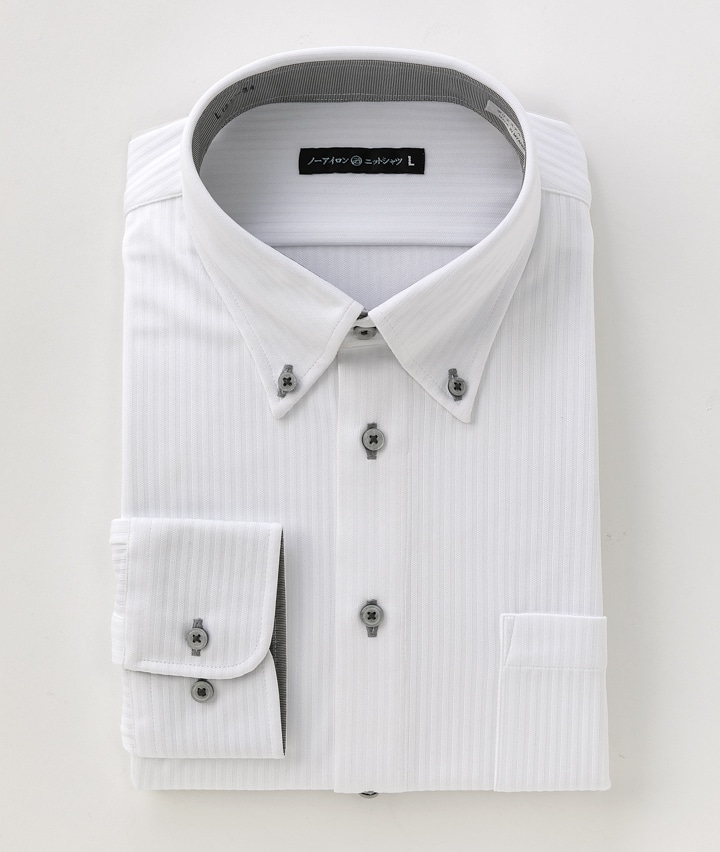 ストレッチ）ニットビジネスワイシャツ(Ｍサイズ ホワイト): メンズ 