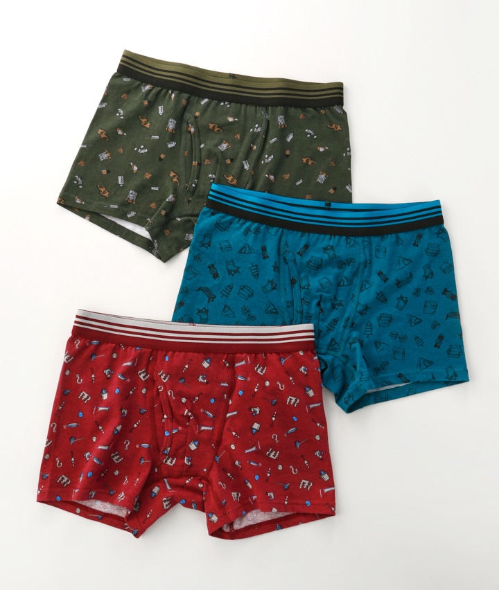 キャンプ柄）（綿混）（ストレッチ）（前開き）（3枚組