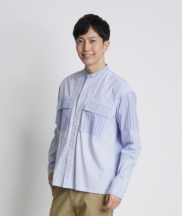 メンズ大きなサイズ 紳士ストライプ切替シャツ ３ｌサイズ ブルー 紳士 パシオス公式ネットショップ Paseos Net