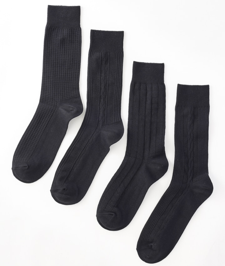 メンズソックス ４足組 つま先踵補給 抗菌防臭 吸水速乾 紳士クルーソックス ２６ ２８ｃｍ ２６ ２８ ブラック メンズ パシオス公式ネットショップ パシオスnet