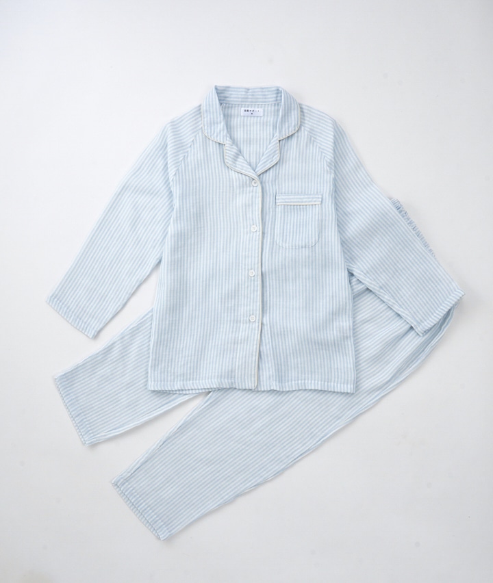 レディースパジャマ 綿１００ トリプルガーゼシャツパジャマ ｍサイズ サックス 婦人 パシオス公式ネットショップ Paseos Net