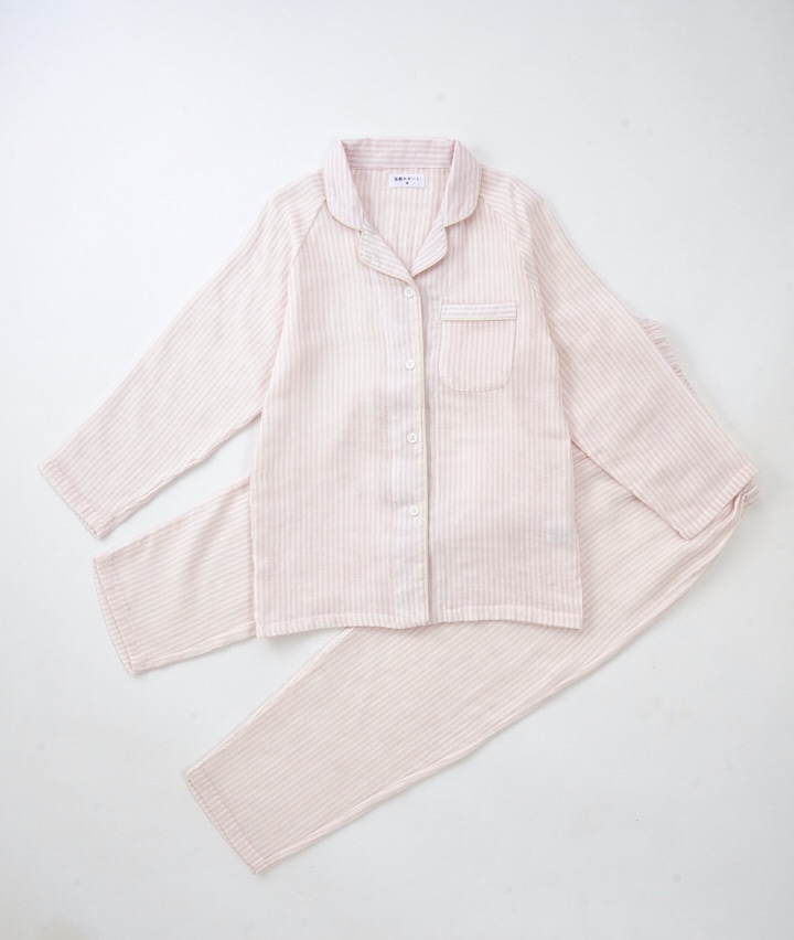 レディースパジャマ 綿１００ トリプルガーゼシャツパジャマ ｍサイズ サックス 婦人 パシオス公式ネットショップ パシオスnet