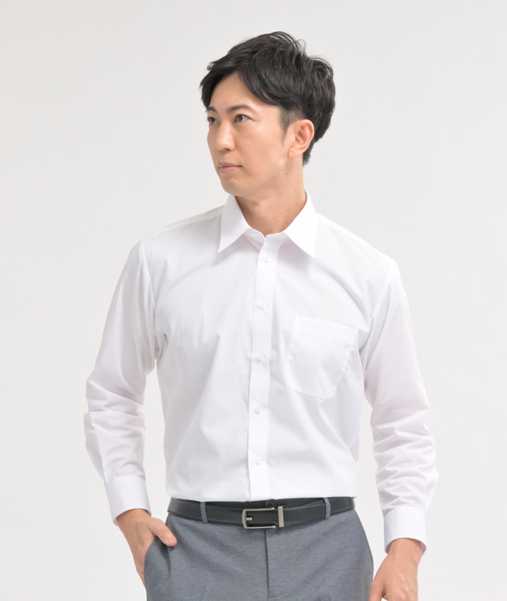 家計に優しいビジネスワイシャツ】 形態安定：レギュラーカラー 長袖ドレスシャツ(首回り37cm×裄丈78cm ホワイト): メンズ｜パシオスNet  公式通販