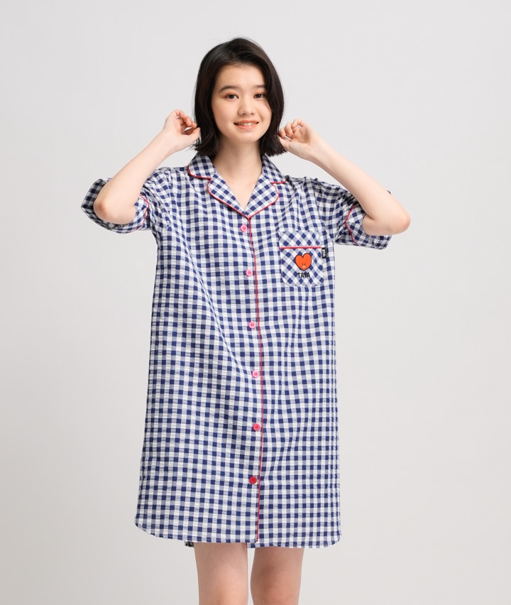 ｂｔ２１ ｔａｔａ サッカー素材ギンガム格子ワンピース ｍサイズ ネービー レディース パシオス公式ネットショップ パシオスnet