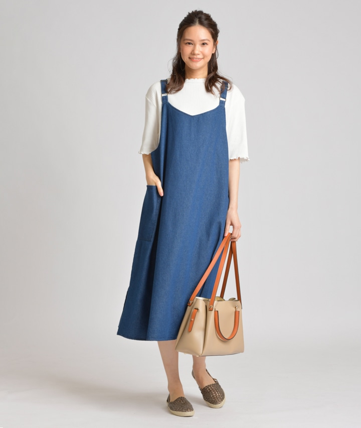 レディース大きなサイズ 婦人ジャンパースカートワンピース ３ｌサイズ ブルー 婦人 パシオス公式ネットショップ Paseos Net