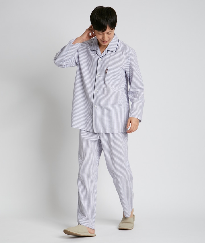 メンズパジャマ ｍａｒｉｅ ｃｌａｉｒｅ ｈｏｍｍｅ 綿１００ 制菌加工 紳士ストライプシャツパジャマ ｍサイズ グリーン 紳士 パシオス公式ネットショップ Paseos Net