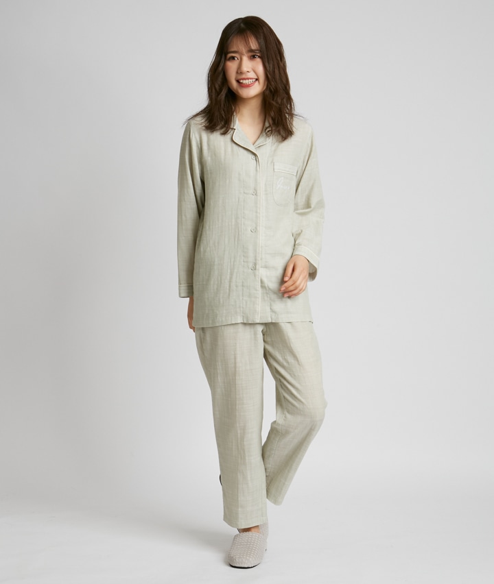 レディースパジャマ 綿１００ 婦人ダブルガーゼパジャマ ｍサイズ グリーン 婦人 パシオス公式ネットショップ Paseos Net