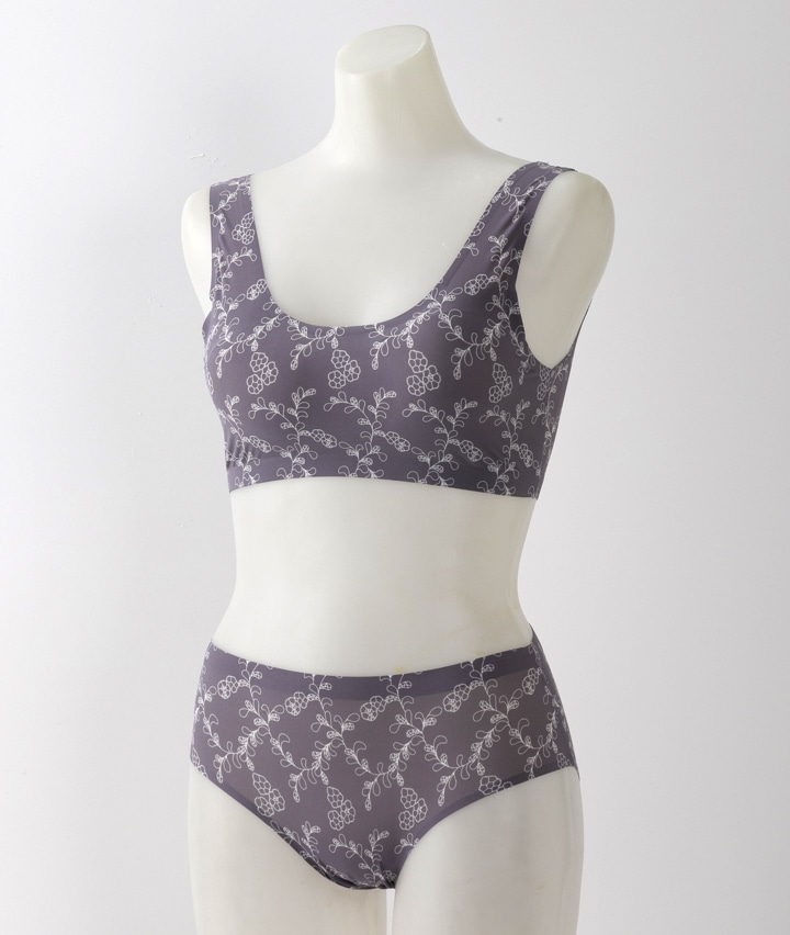 レディスインナー 無縫製 婦人花プリントノンワイヤーブラジャー ショーツセット ｍサイズ パープル 婦人 パシオス公式ネットショップ Paseos Net
