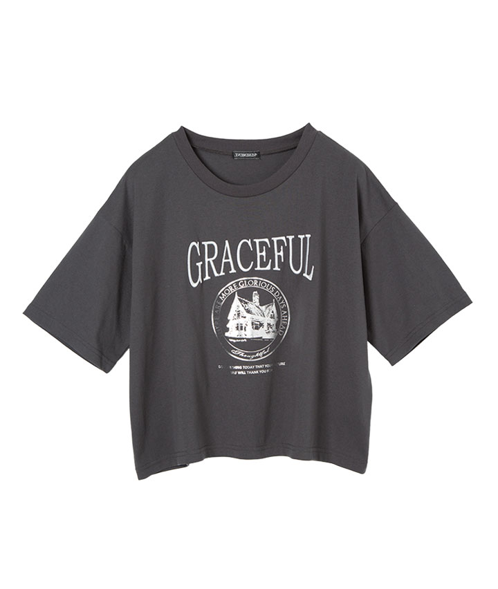 箔プリントTシャツ(LLサイズ チャコルグレー): レディース