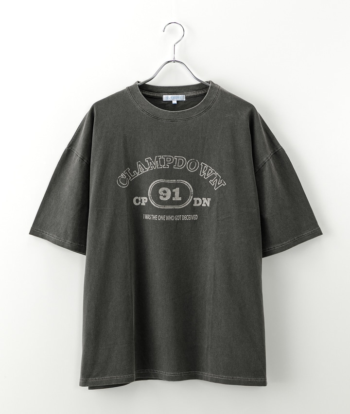 製品染めプリントTシャツ(Mサイズ チャコルグレー): メンズ