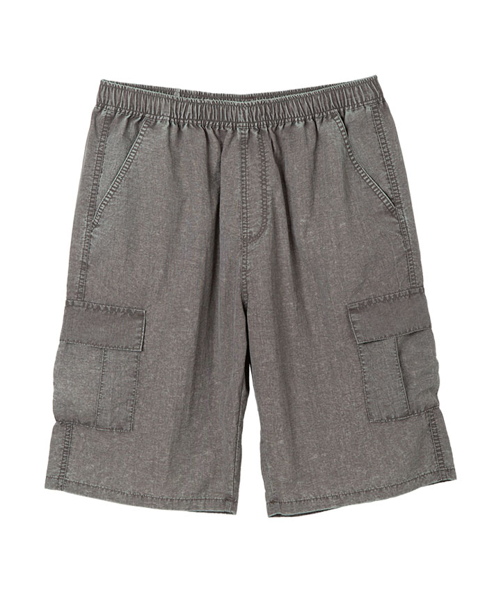 STONE  グレージュ カーゴショートパンツ　30 ナイロンスノーウオッシュ加工カーゴハーフパンツ(Mサイズ
