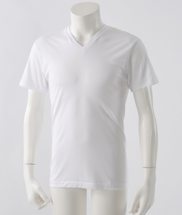 グリーン波模様半袖VネックウェアO BVD 綿100％ コットンウォームVネック半袖Tシャツ 保温 裏起毛
