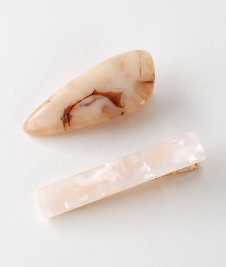 マーブルヘアクリップセット(2本セット ベージュ): レディース