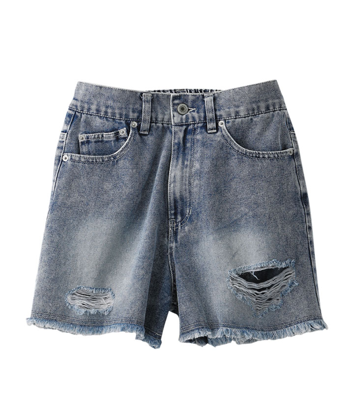 d.i.a.ダメージ加工チェーン付きグレーショートパンツ　サイズ25 ダメージデニムショートパンツ(Sサイズ チャコルグレー