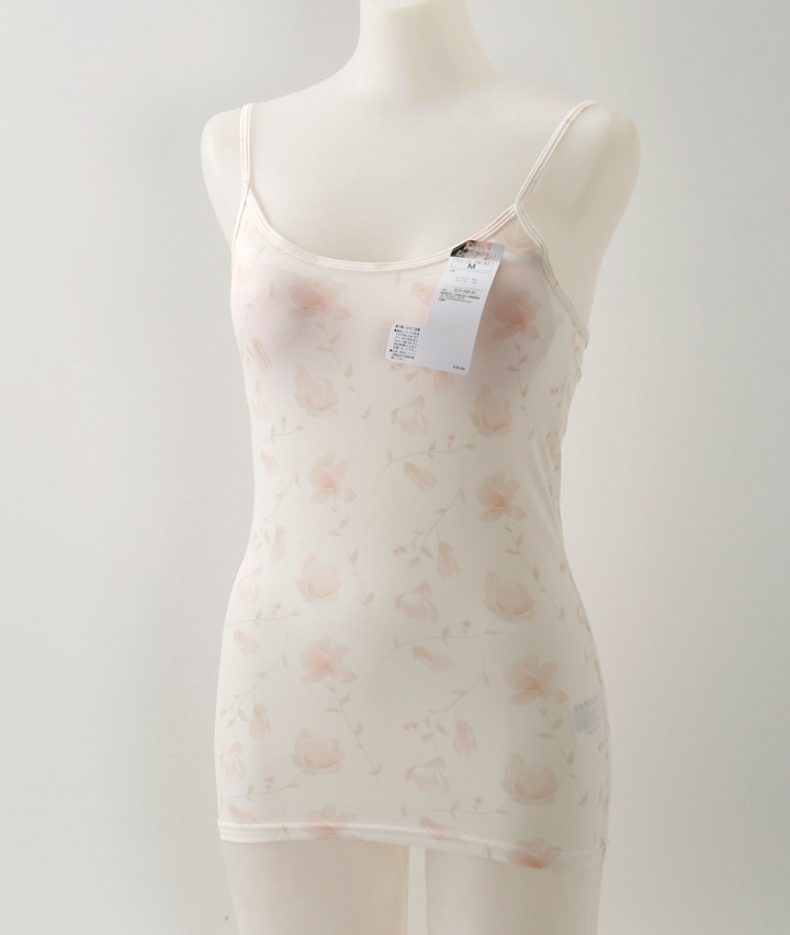 kaaanako　ルーム306コンテンポラリー　花柄シフォンキャミソール 花柄カップ付きキャミソール(Mサイズ アイボリー): レディース