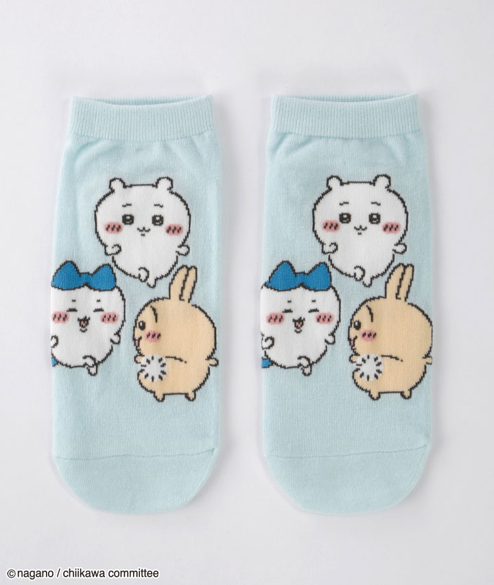 ハチワレ ちいかわパーク スニーカーソックス ハチワレ ライトブルー