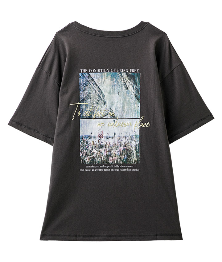 バックプリント半袖Tシャツ(Mサイズ オフ): レディース