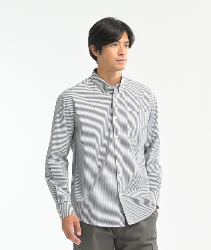 形態安定ストライプシャツ(Mサイズ グレー): メンズ｜パシオス