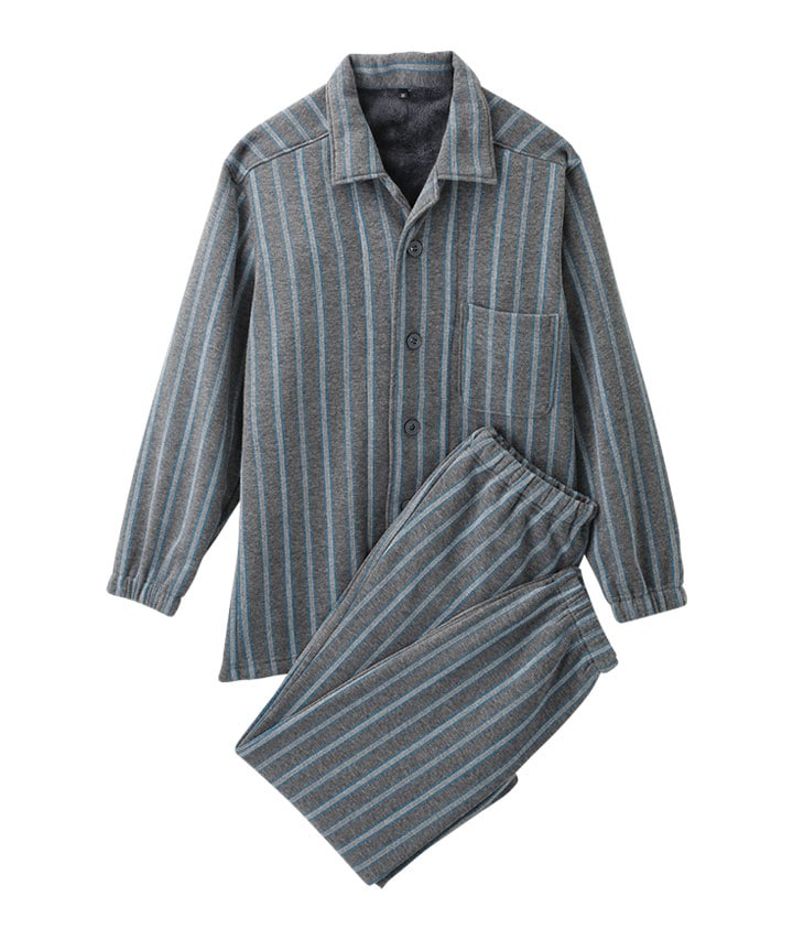 大きいサイズ）温活裏起毛ストライプシャツパジャマ(3Lサイズ
