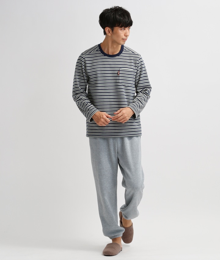 メンズパジャマ ｍａｒｉｅ ｃｌａｉｒｅ ｈｏｍｍｅ 紳士ボーダースウェットパジャマ ｍサイズ グレー メンズ パシオス公式ネットショップ パシオスnet