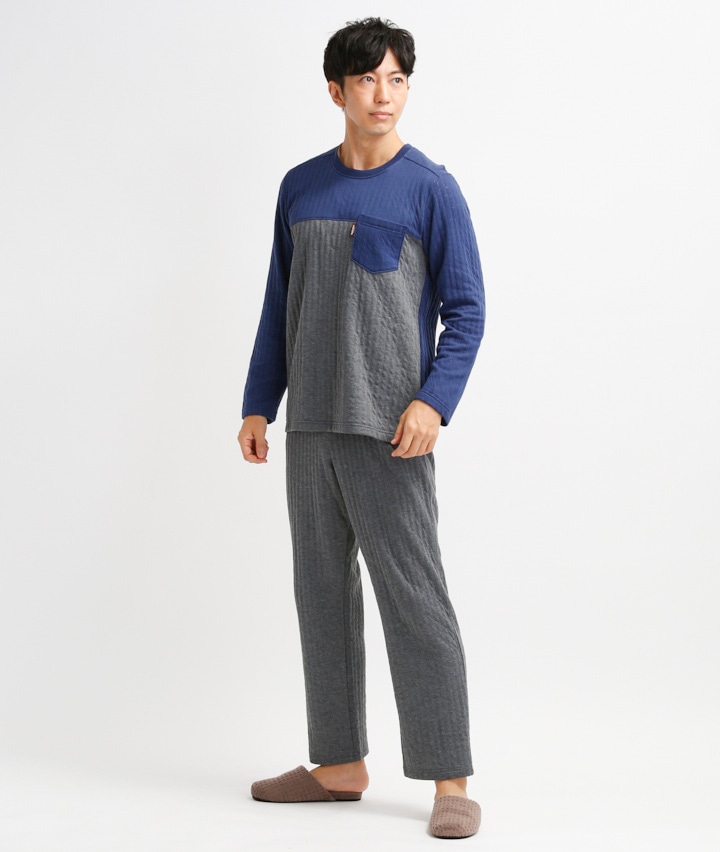 メンズパジャマ ｍａｒｉｅ ｃｌａｉｒｅ ｈｏｍｍｅ 肌側綿１００ オリーブ加工 紳士キルト切替スウェットパジャマ ｍサイズ グレー メンズ パシオス公式ネットショップ パシオスnet