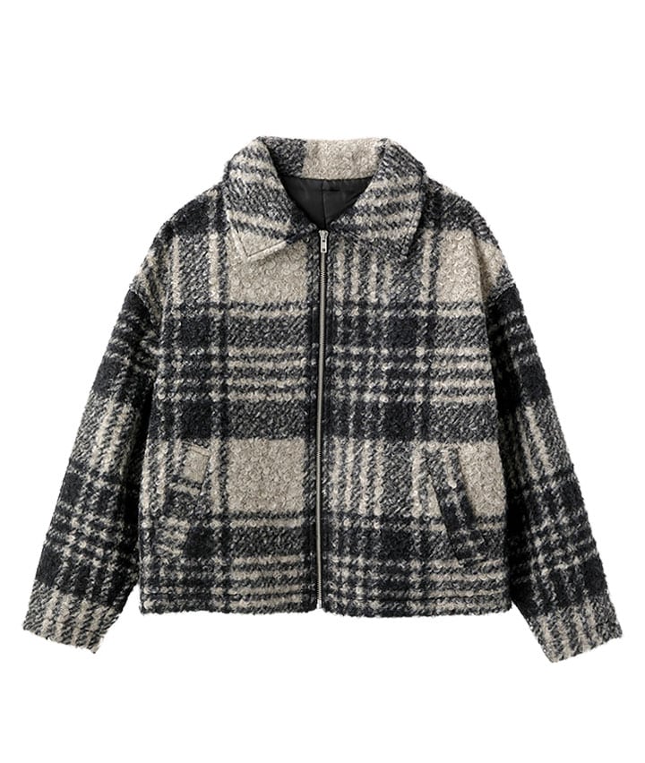 美品★ TICCA CPOブルゾン ブロックチェック ウールジャケット　C346 チェックジップブルゾン(Mサイズ モカ): レディース｜パシオスNet