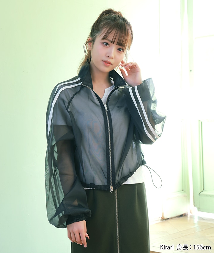 Api＞婦人ジャケットオーガンジージップブルゾン(Mサイズ