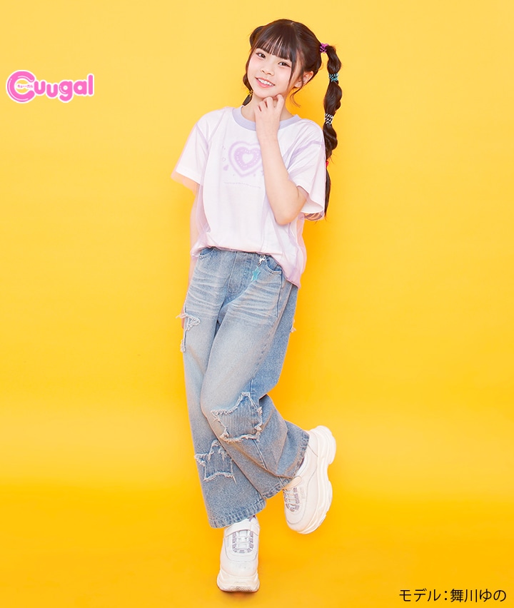 Api】女児デニムワイドパンツ(120㎝ ライトブルー