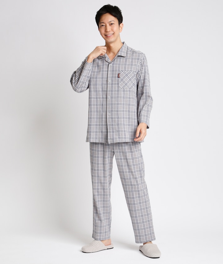 メンズパジャマ ｍａｒｉｅ ｃｌａｉｒｅ ｈｏｍｍｅ 紳士長袖ワッシャー格子シャツ ｍサイズ グレー メンズ パシオス公式ネットショップ パシオスnet