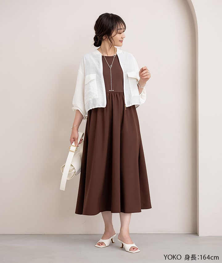 美品　HUGO BOSS ワンピース ロング ノースリーブ ブラウン 上品 ノースリーブワンピース(Mサイズ ブラウン): レディース｜パシオスNet