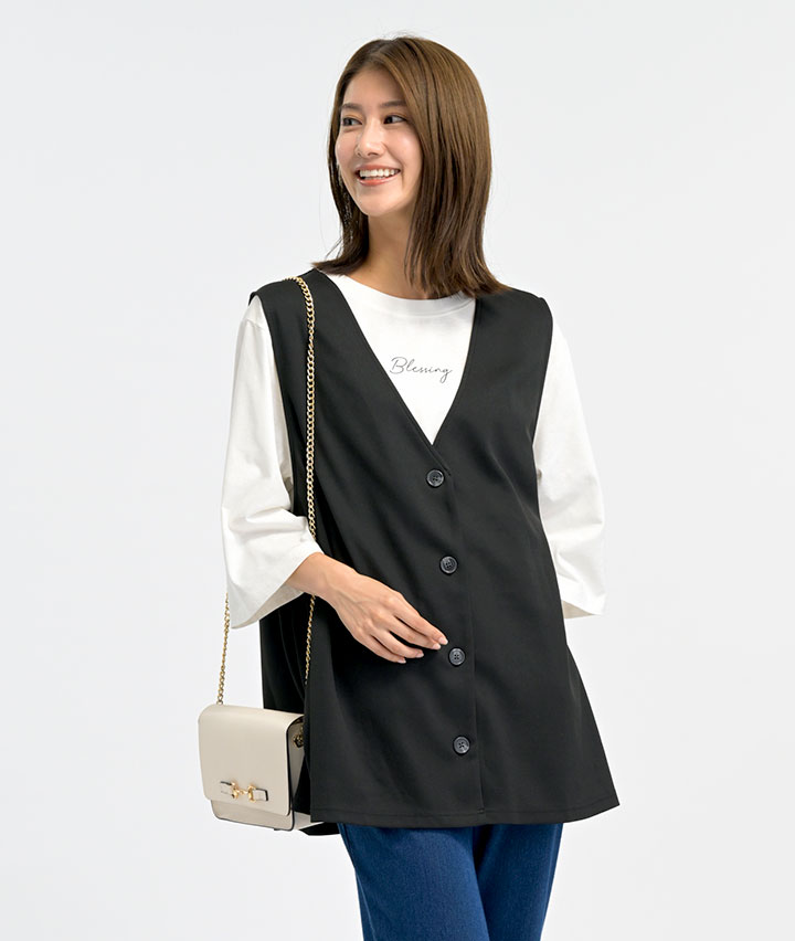 大きいサイズ）ジレT＋Tシャツセット(3Lサイズ ブラック