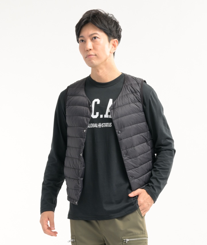 今風カジュアル】軽量インナーダウンベスト(Ｍサイズ ブラック
