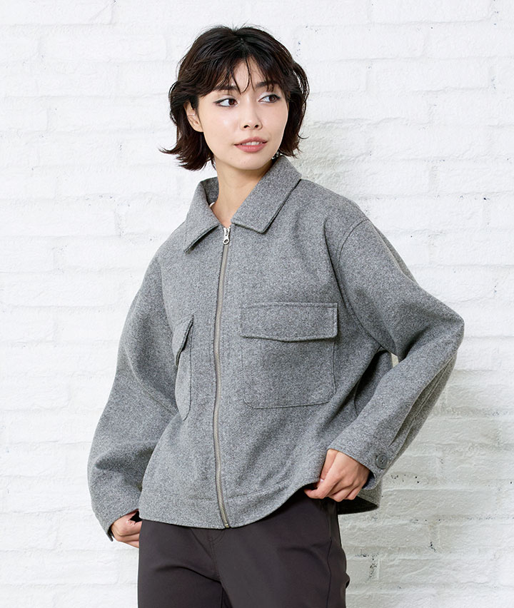 フェイクウールジップジャケット(Mサイズ グレーモク