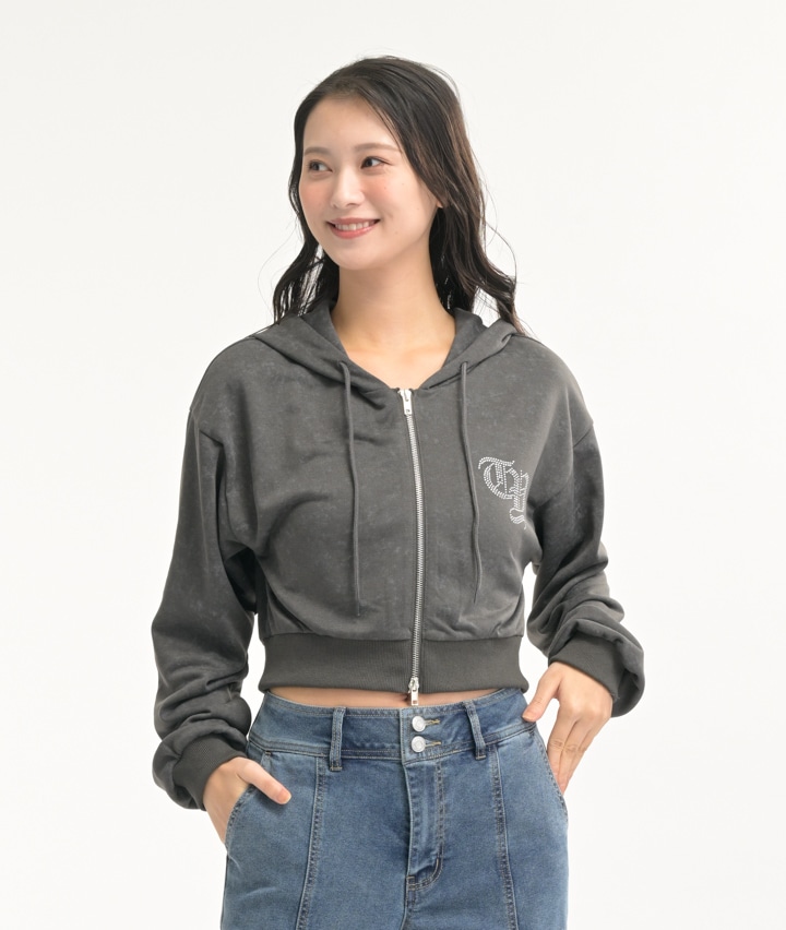 ラインストーンジップパーカ