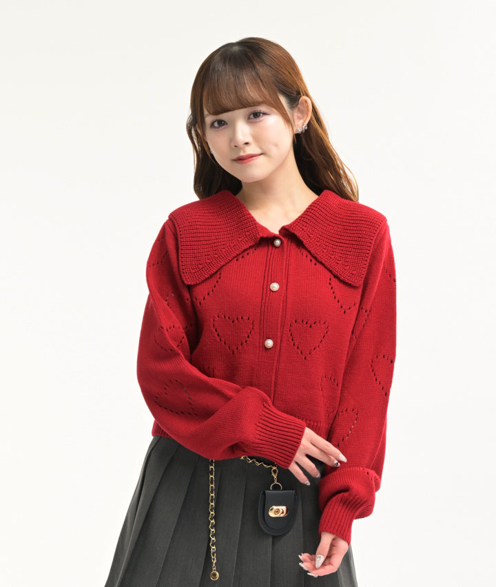 ハート透かしニット