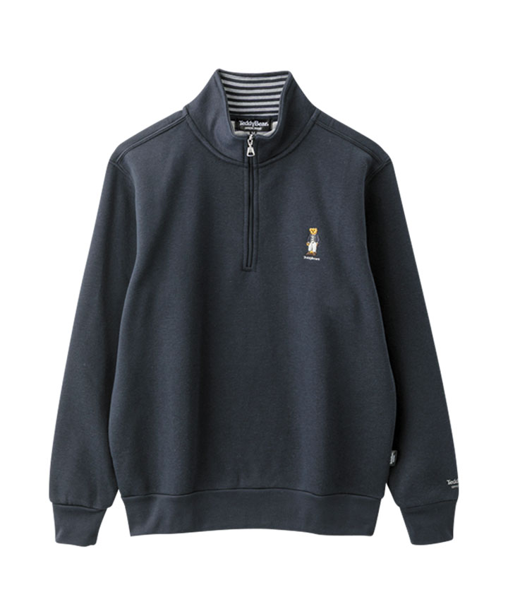 【テディベア】メンズ裏起毛ハーフジップトレーナー