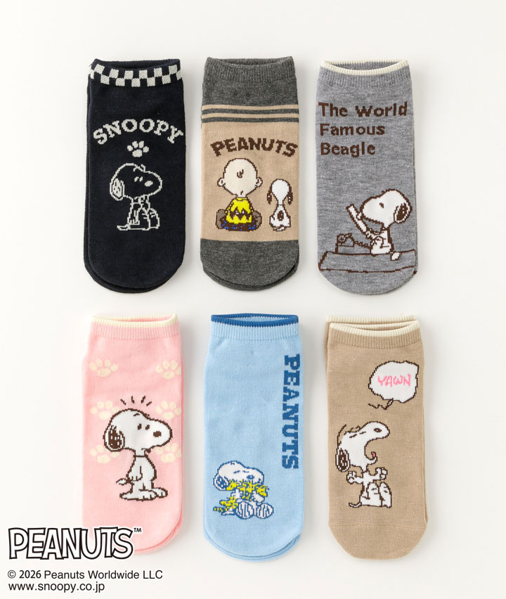 【ＰＥＡＮＵＴＳ】（スヌーピー）（６足組）フロント柄ソックス