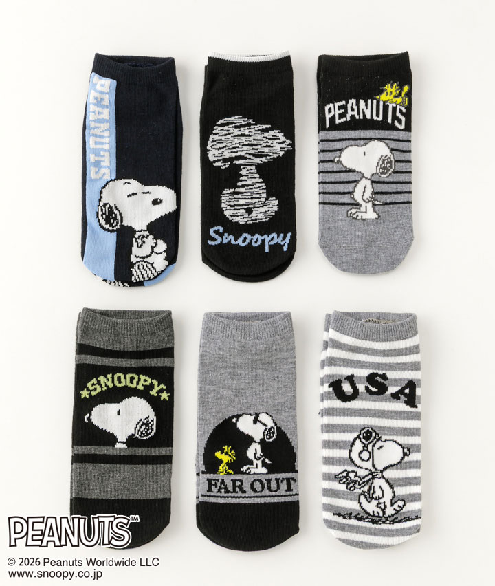 【ＰＥＡＮＵＴＳ】（スヌーピー）（６足組）フロント柄ソックス