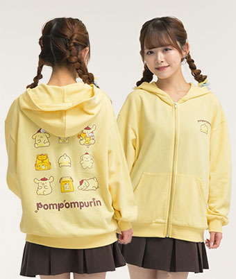 【サンリオキャラクターズ】（ポムポムプリン）バックプリントジップパーカ