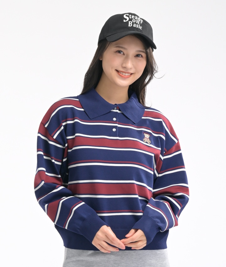 クマ刺しゅうボーダープルオーバー